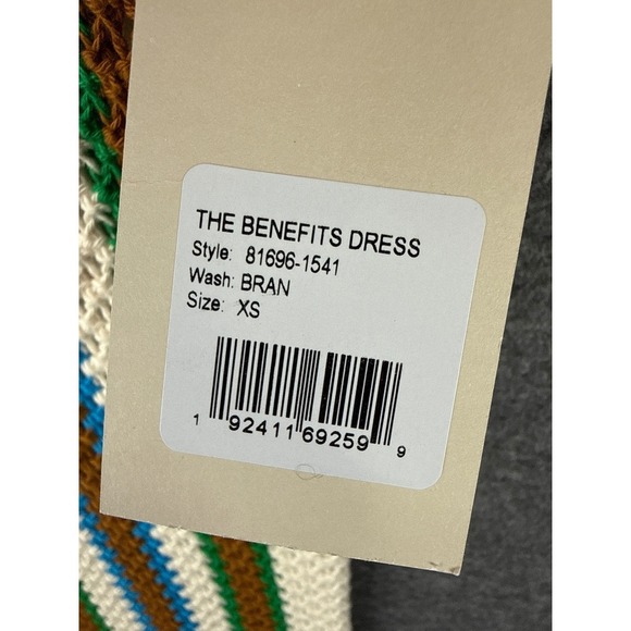 NWT MOTHER The Benefits Dress Size XS Striped Crochet Fringe Midi Cotton Anthro - Picture 5 of 12